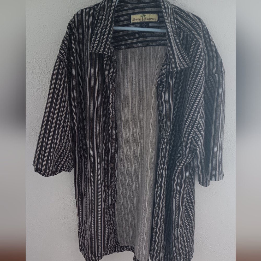 Tommy Bahama Black and White Striped Silk Shirt